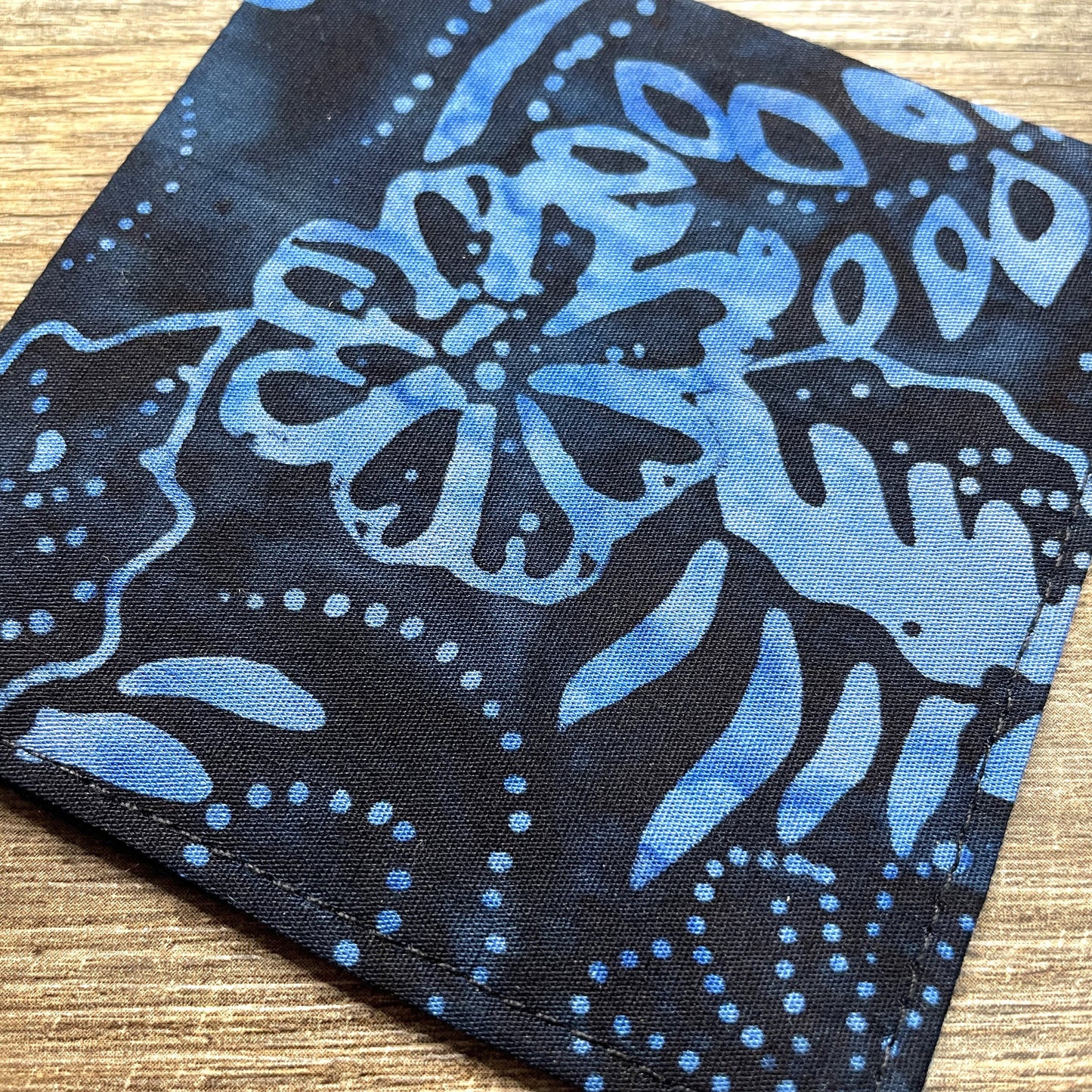 Fabric Corner Bookmark - Black Blue Flower