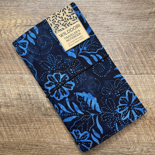 Wilddori Traveler's Notebook Cover Black Blue Flower