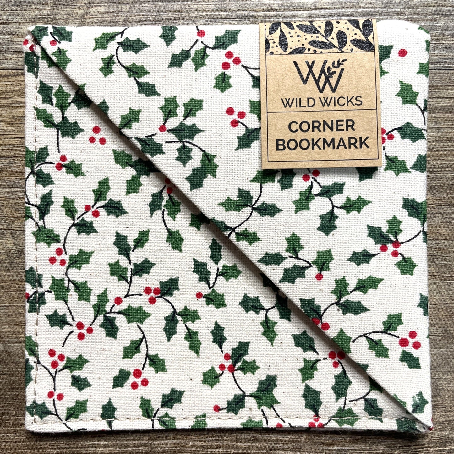 Fabric Corner Bookmark - Calico Holly
