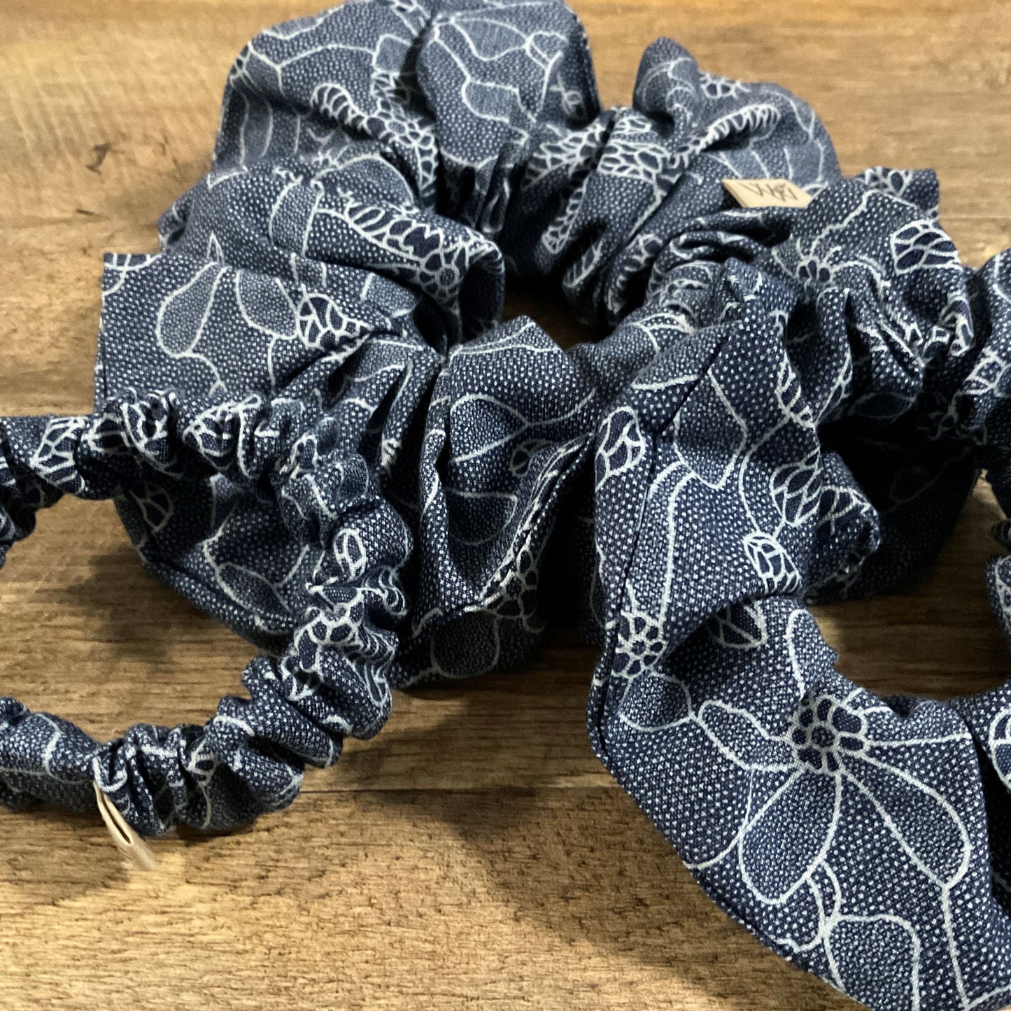 Scrunchies - Navy & White Floral Abstract