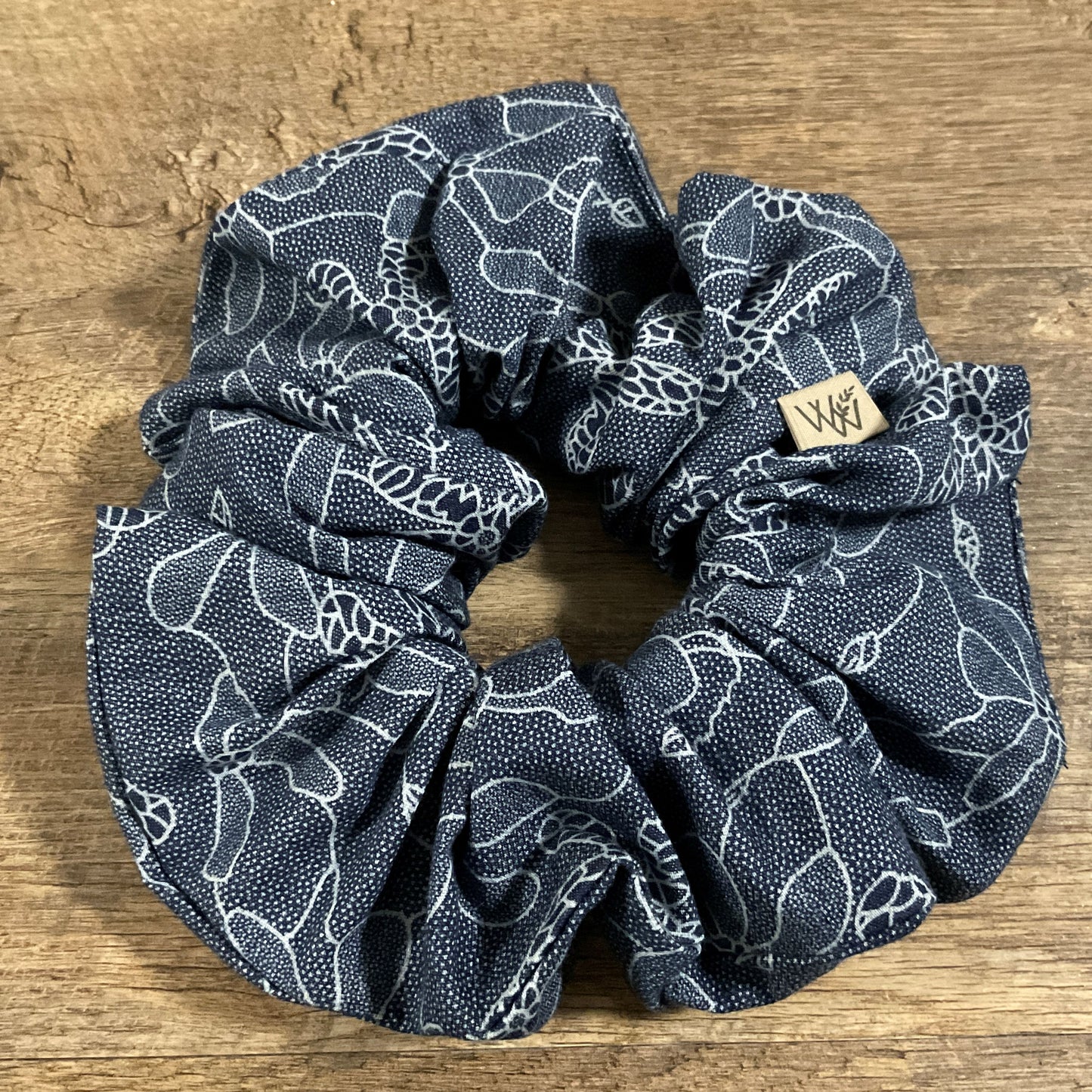 Scrunchies - Navy & White Floral Abstract