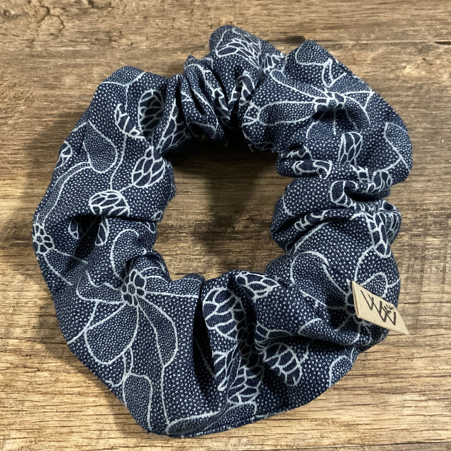 Scrunchies - Navy & White Floral Abstract