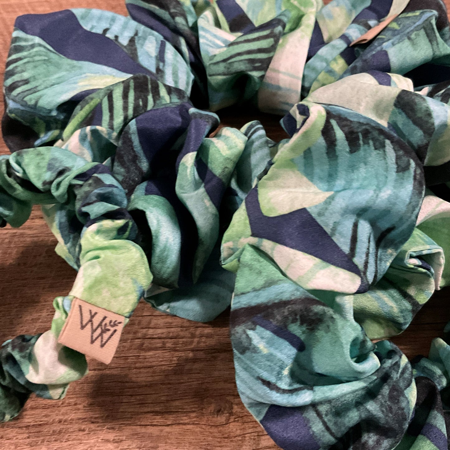 Scrunchies - Navy & Green Tropical Leaves