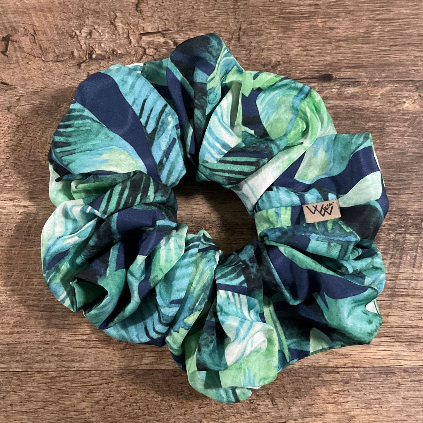 Scrunchies - Navy & Green Tropical Leaves