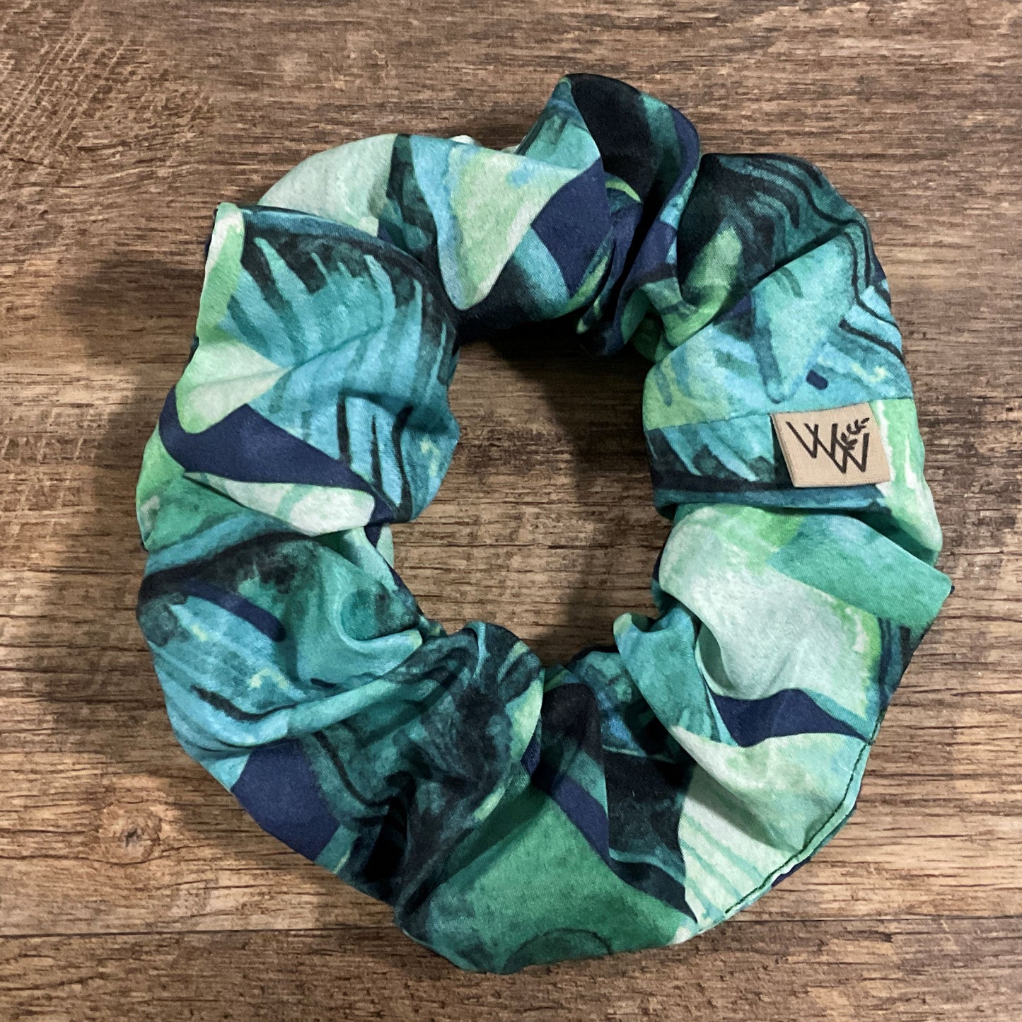 Scrunchies - Navy & Green Tropical Leaves