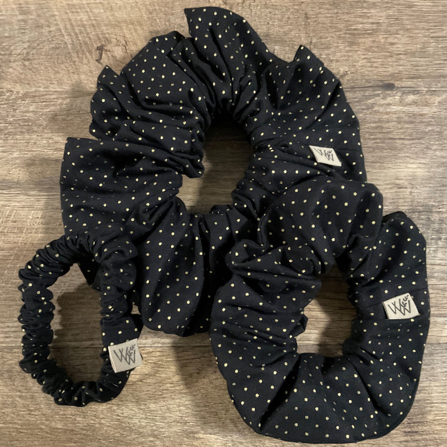 Scrunchies - Black with Gold Spots