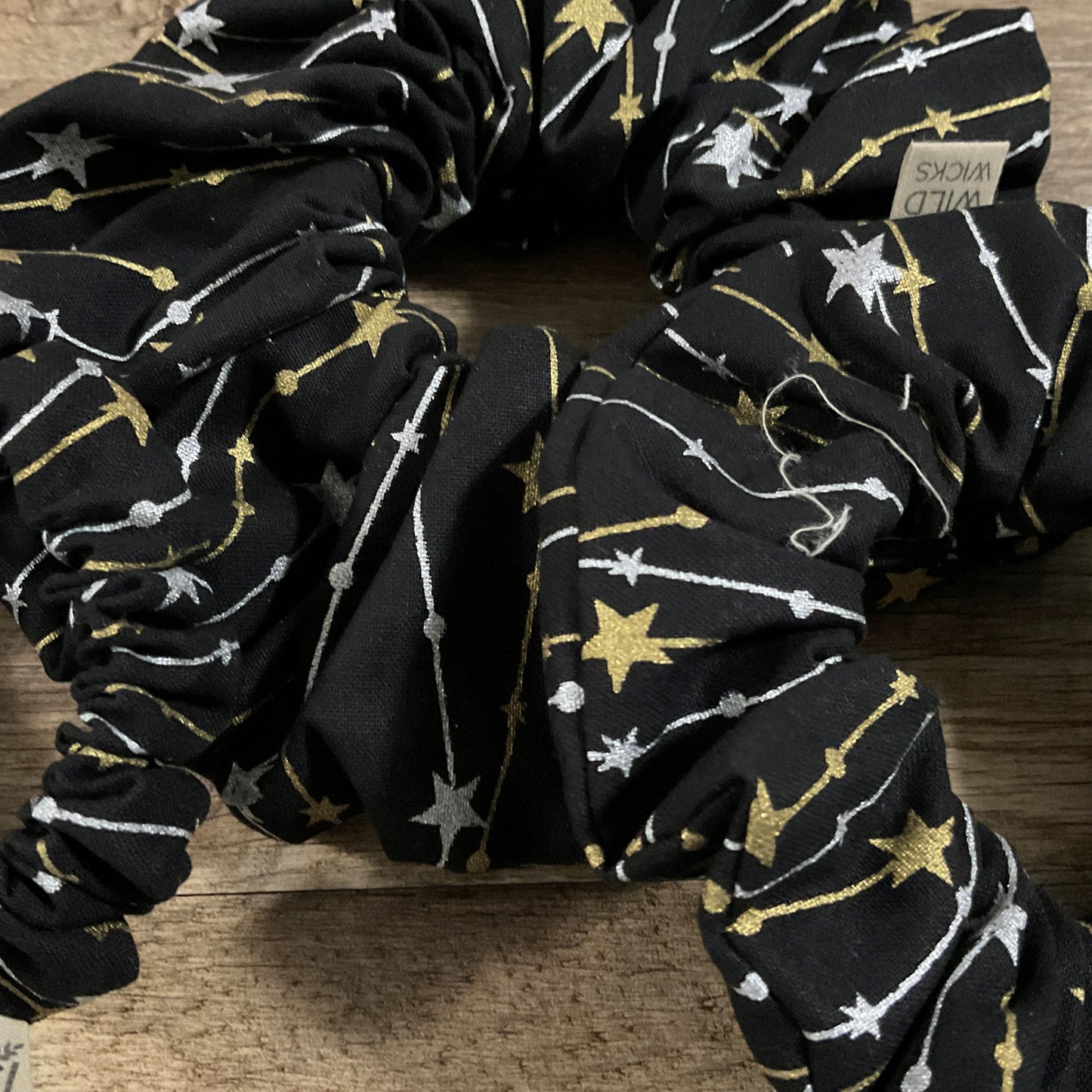Scrunchies - Black with Gold and Silver Stars