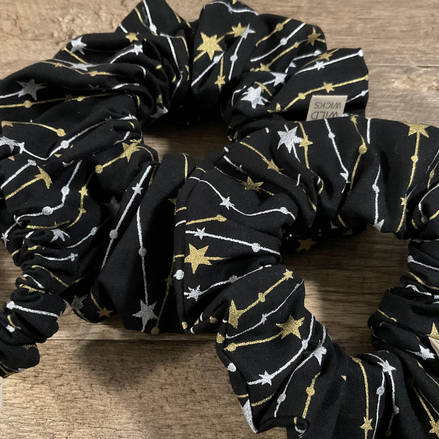 Scrunchies - Black with Gold and Silver Stars