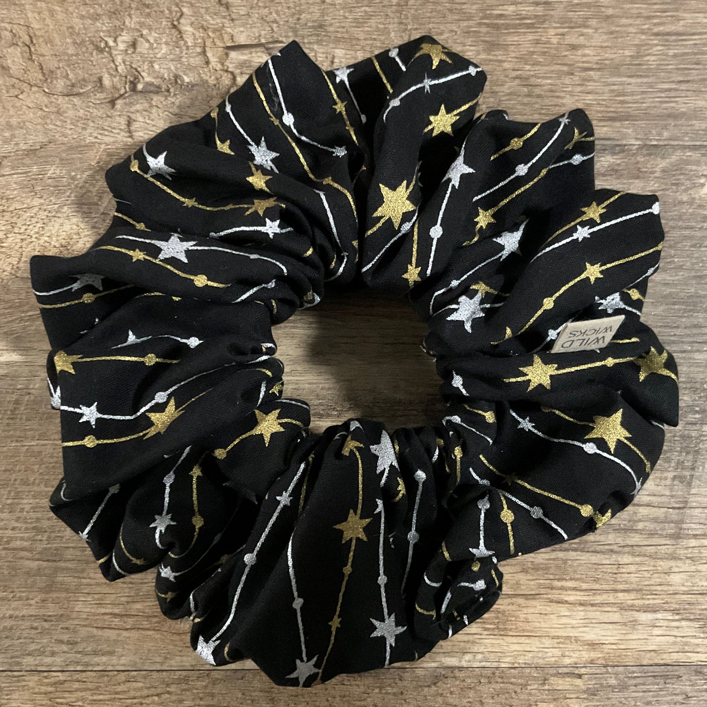 Scrunchies - Black with Gold and Silver Stars