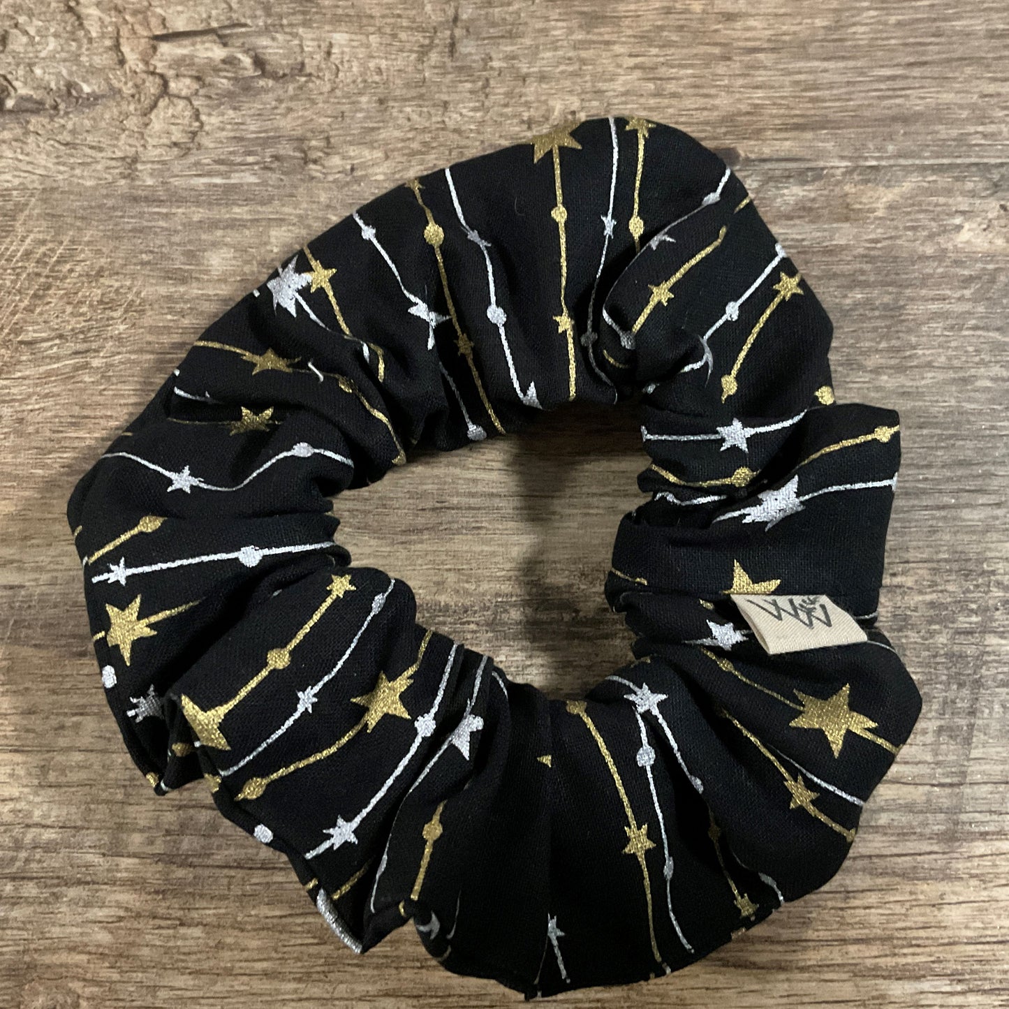 Scrunchies - Black with Gold and Silver Stars