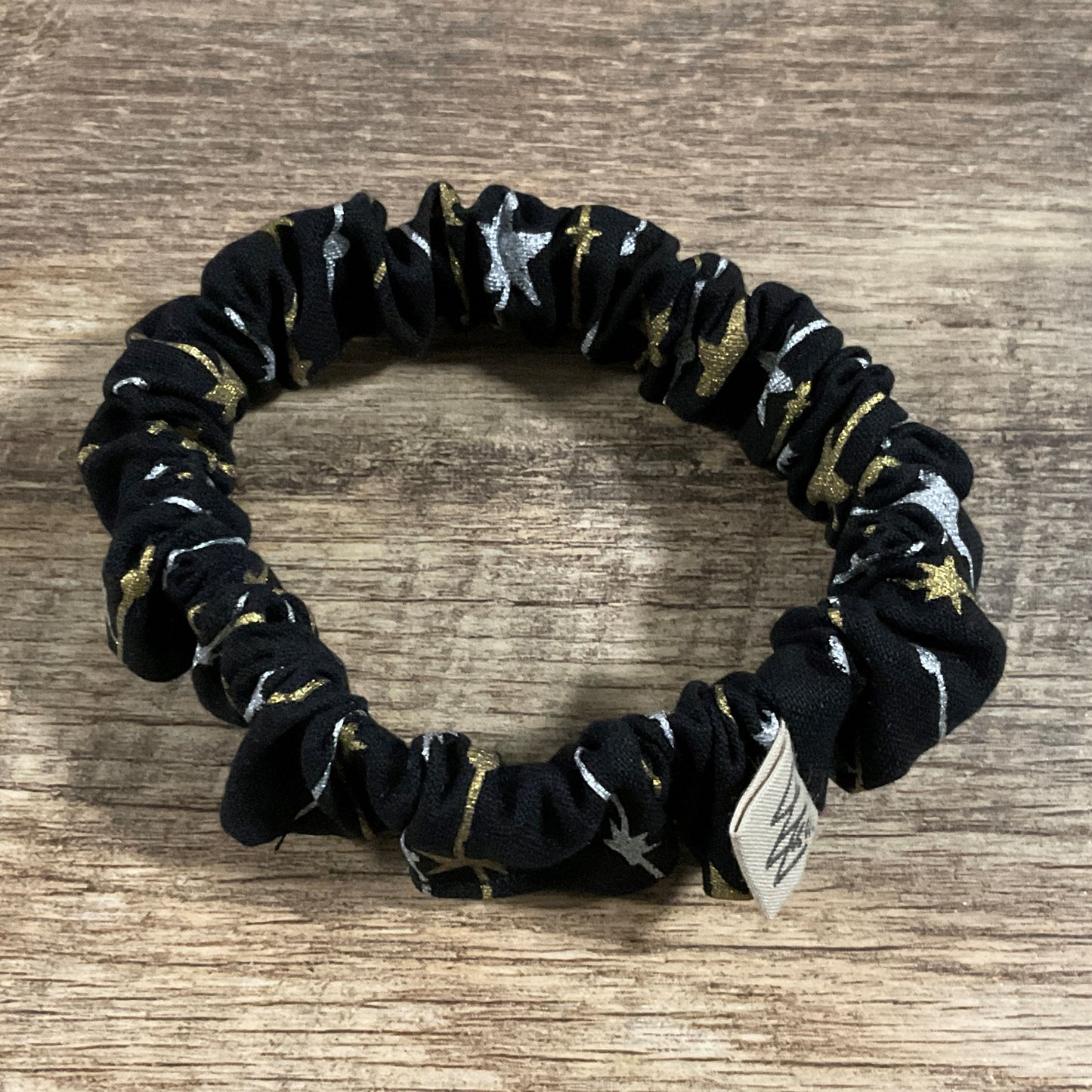 Scrunchies - Black with Gold and Silver Stars