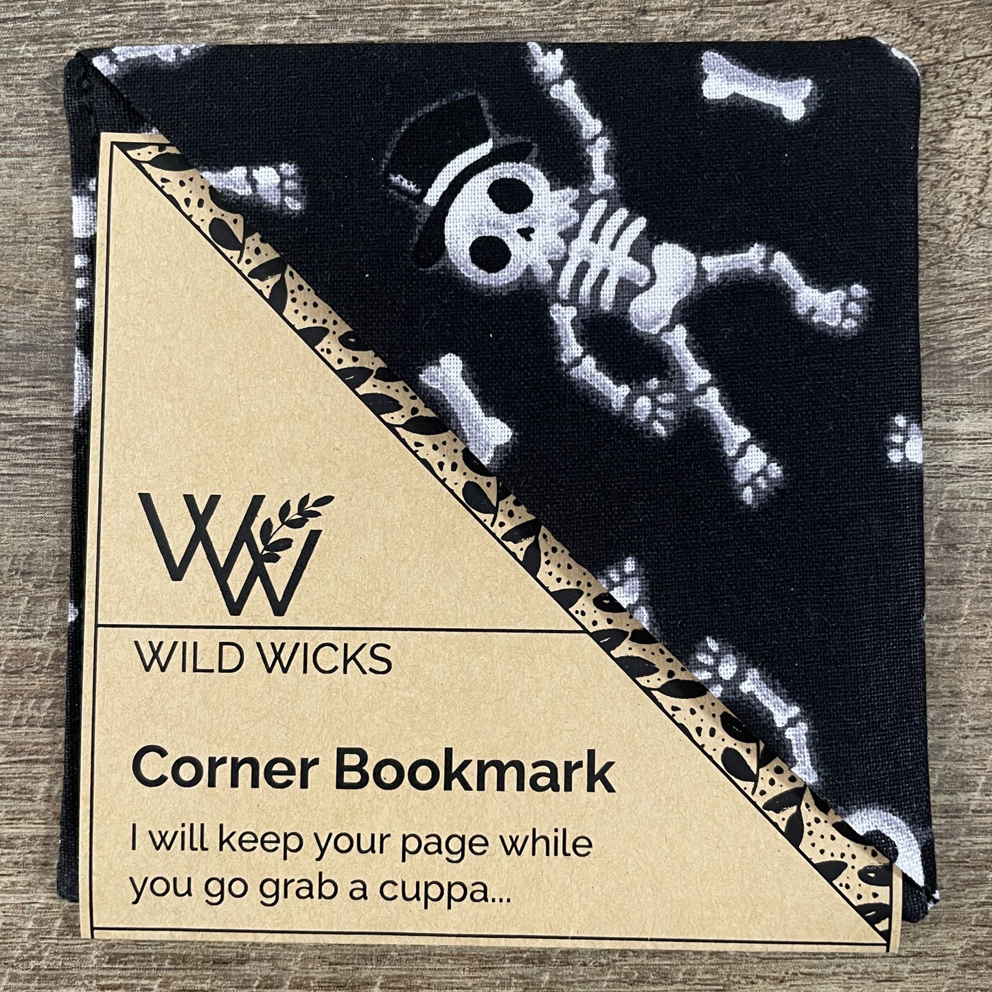 Fabric Corner Bookmark - Dancing Skeleton