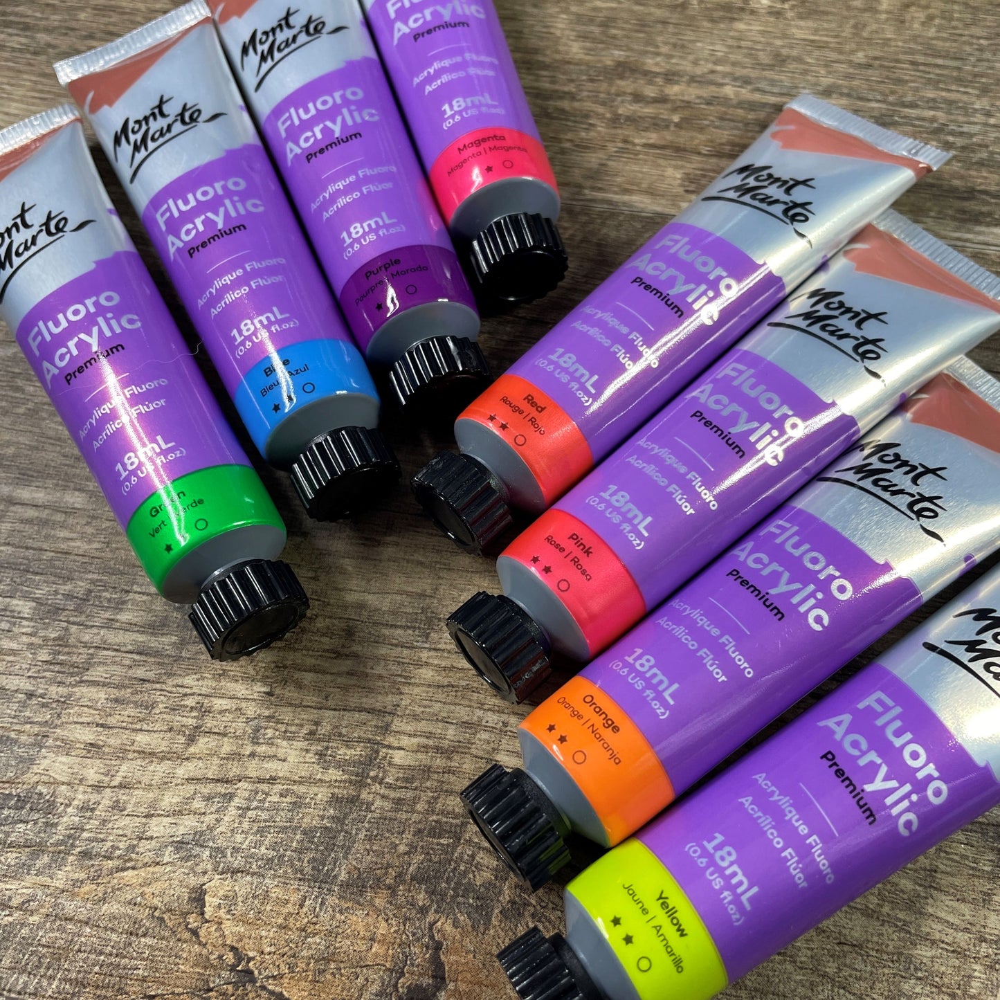 Mont Marte Fluoro Acrylic Paint Intro Set Premium 8pc x 18ml (0.6 US fl.oz)