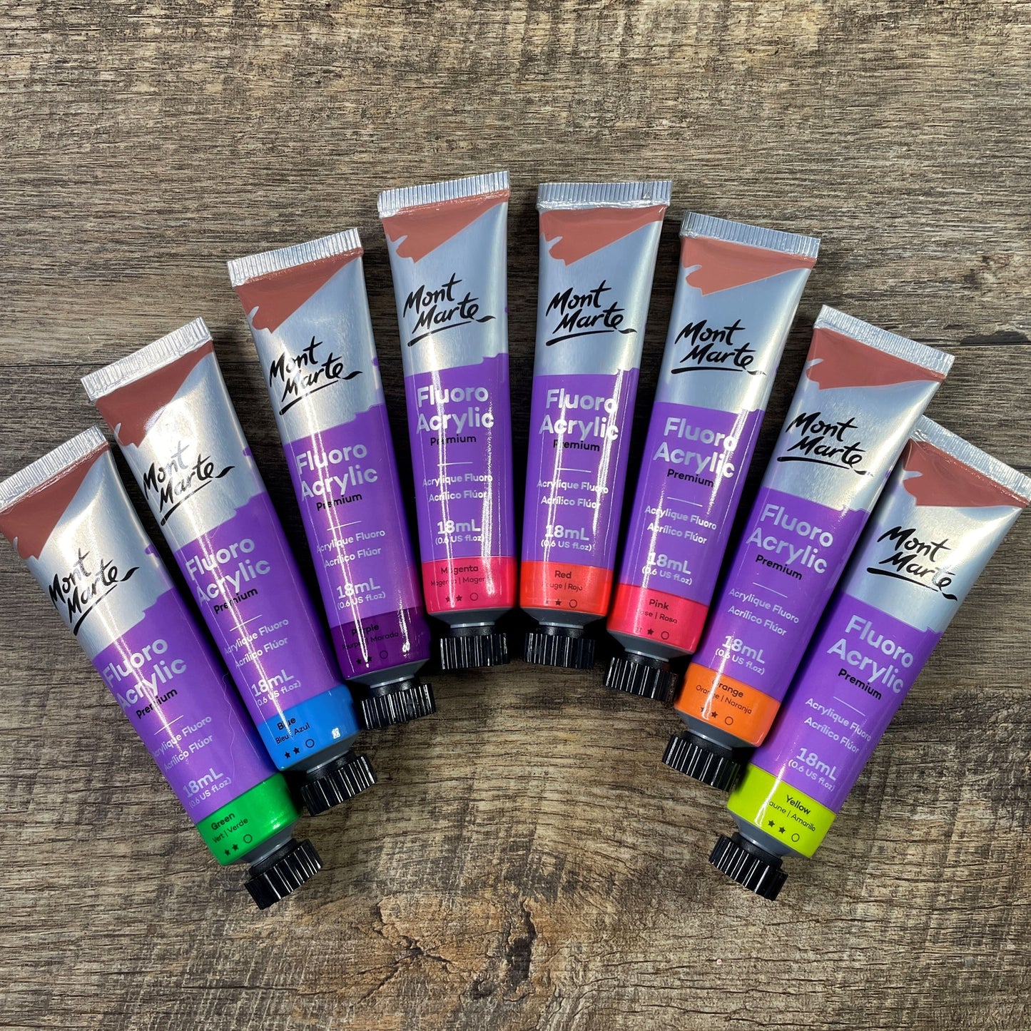 Mont Marte Fluoro Acrylic Paint Intro Set Premium 8pc x 18ml (0.6 US fl.oz)