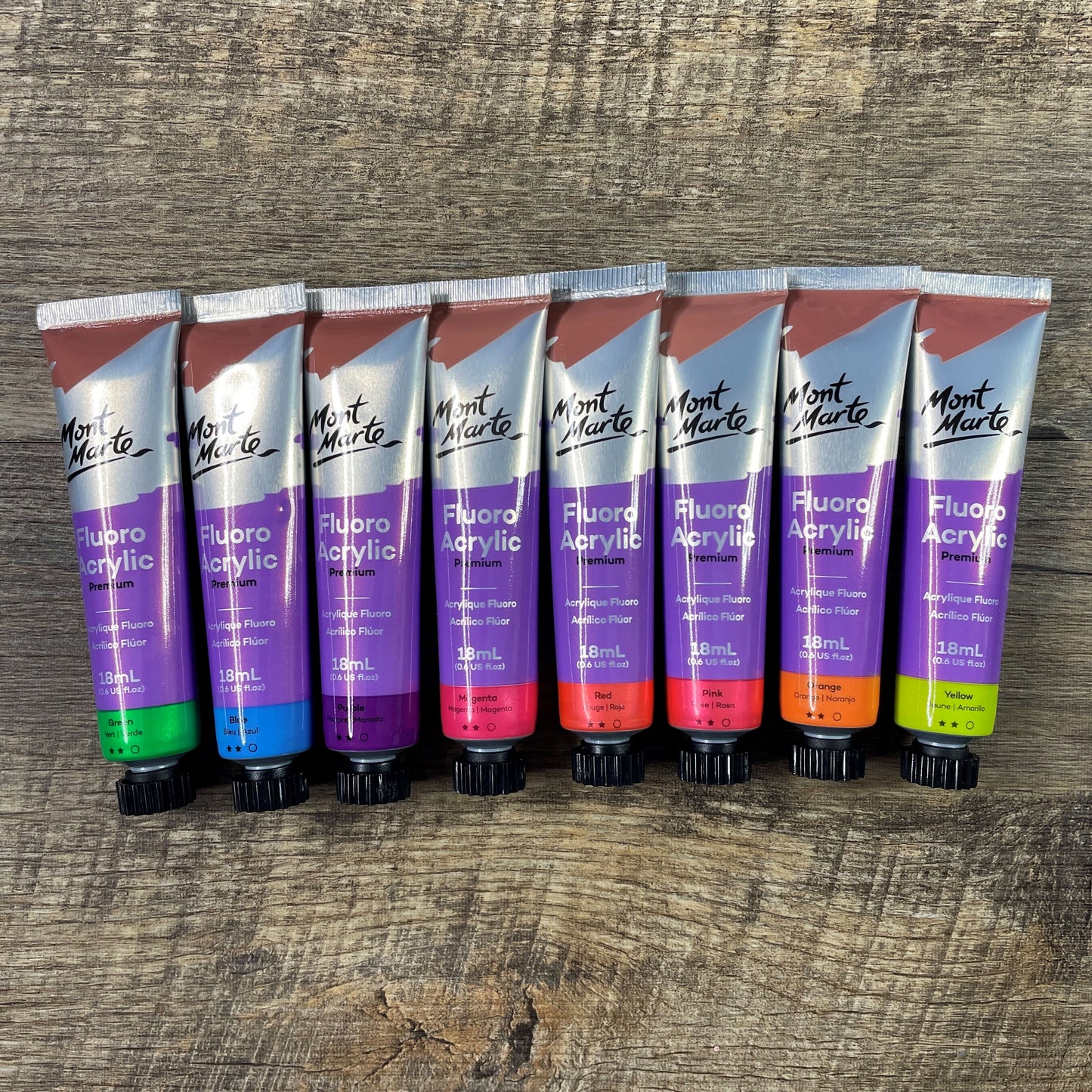 Mont Marte Fluoro Acrylic Paint Intro Set Premium 8pc x 18ml (0.6 US fl.oz)
