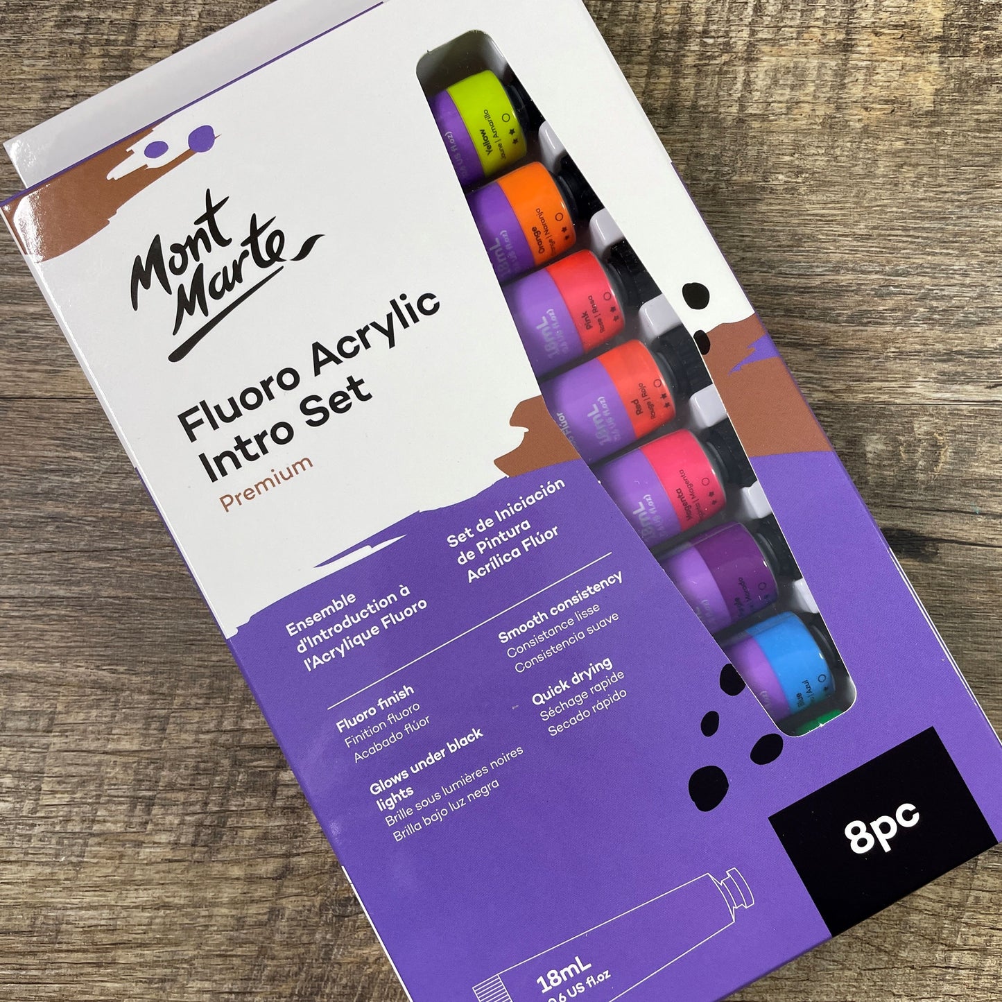Mont Marte Fluoro Acrylic Paint Intro Set Premium 8pc x 18ml (0.6 US fl.oz)