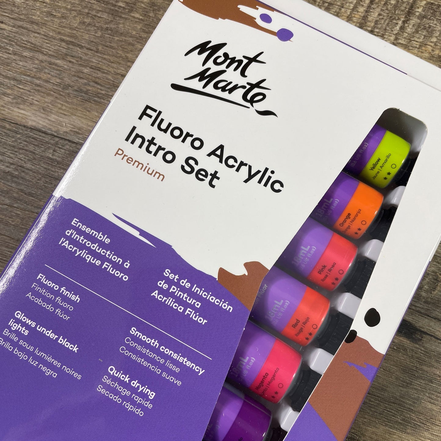 Mont Marte Fluoro Acrylic Paint Intro Set Premium 8pc x 18ml (0.6 US fl.oz)