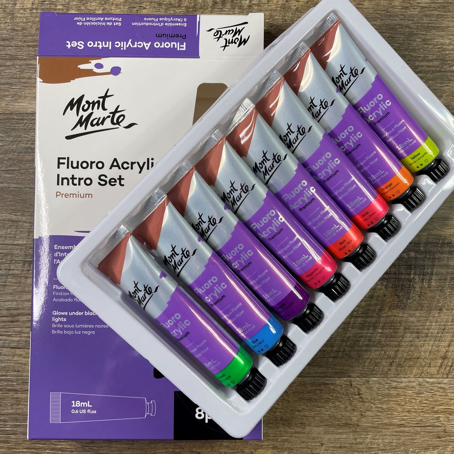 Mont Marte Fluoro Acrylic Paint Intro Set Premium 8pc x 18ml (0.6 US fl.oz)