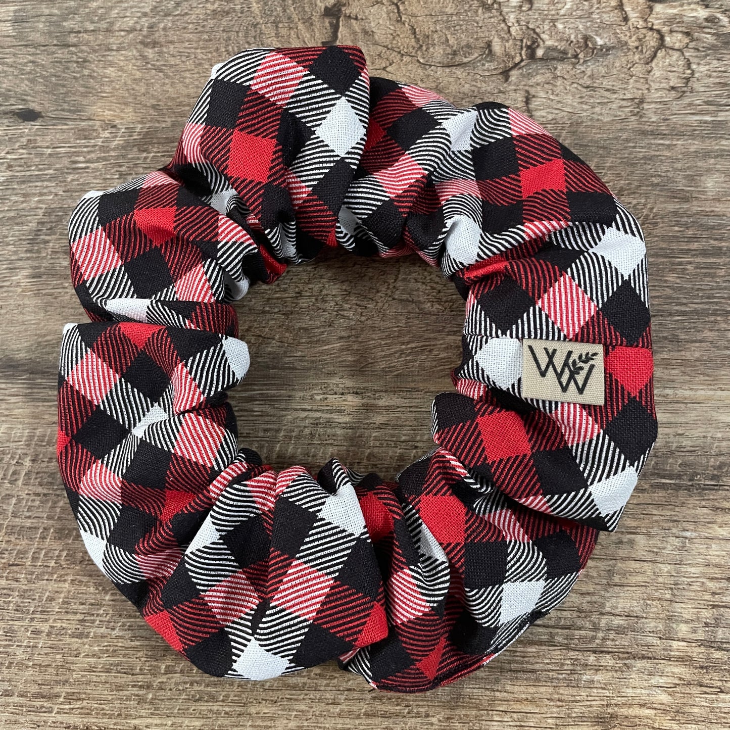 Scrunchies - Black White Red Christmas Plaid