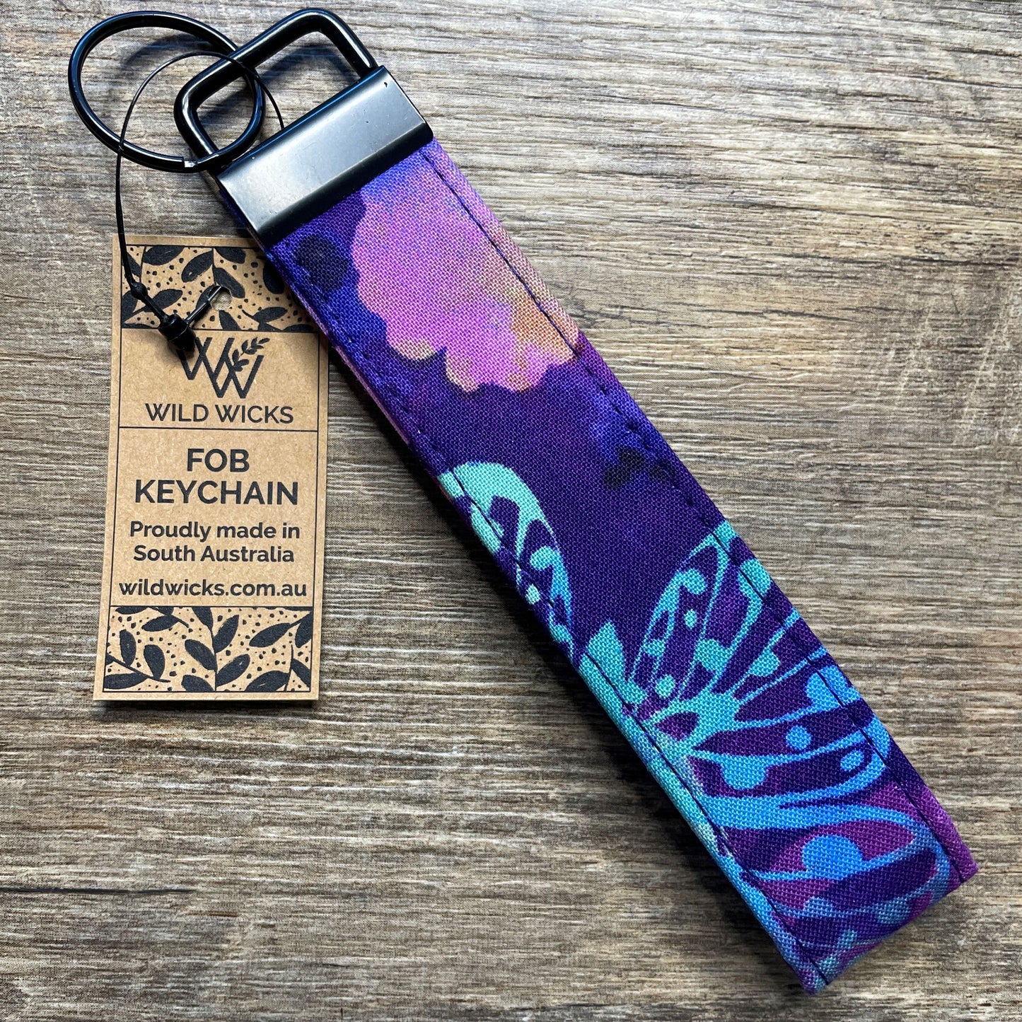 Fabric Fob Keychain - Purple Watercolour Leaf
