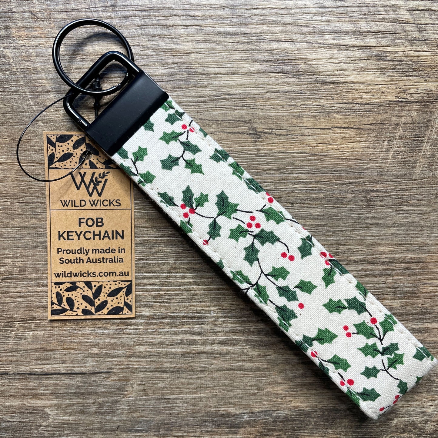 Fabric Fob Keychain - Calico Holly