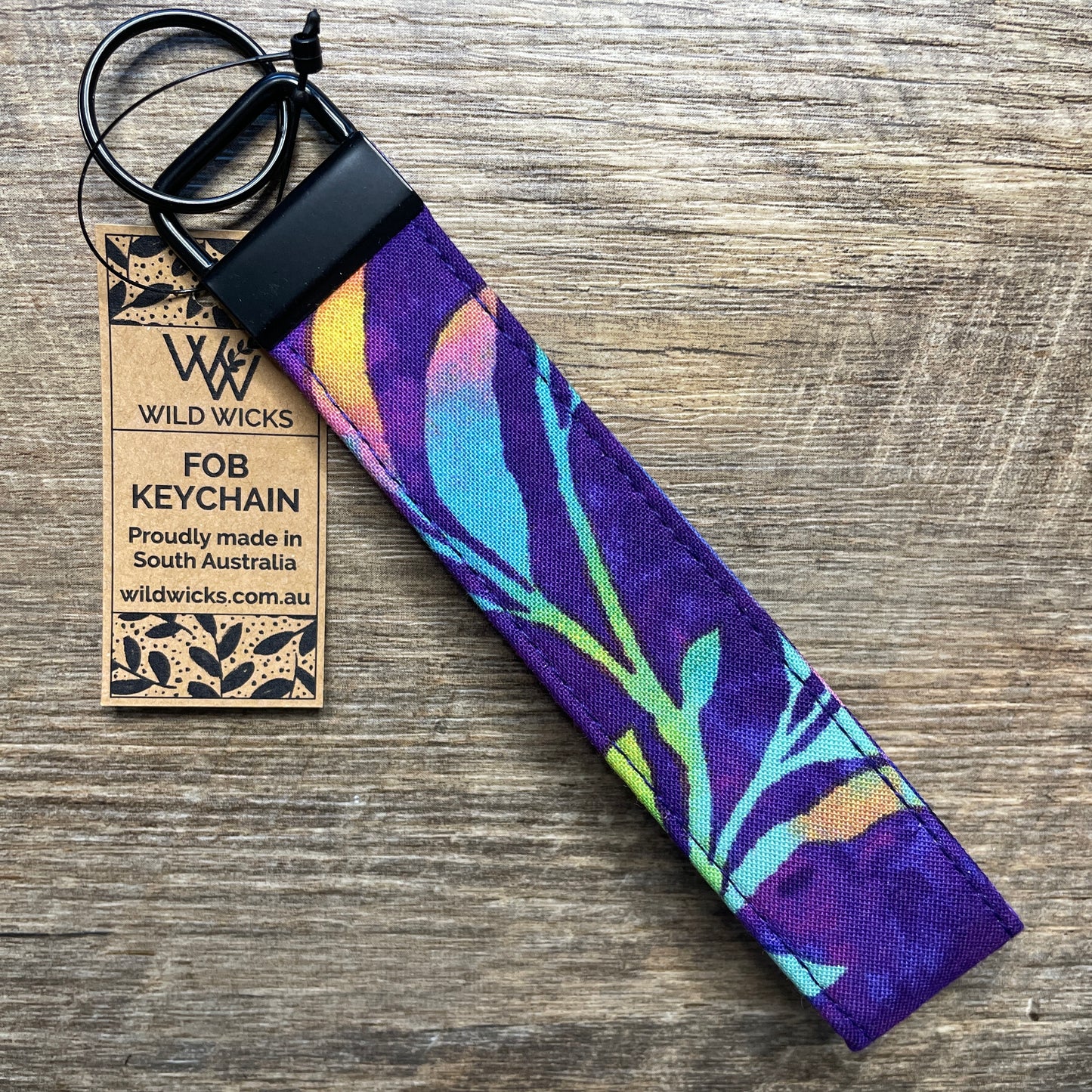 Fabric Fob Keychain - Purple Watercolour Leaf