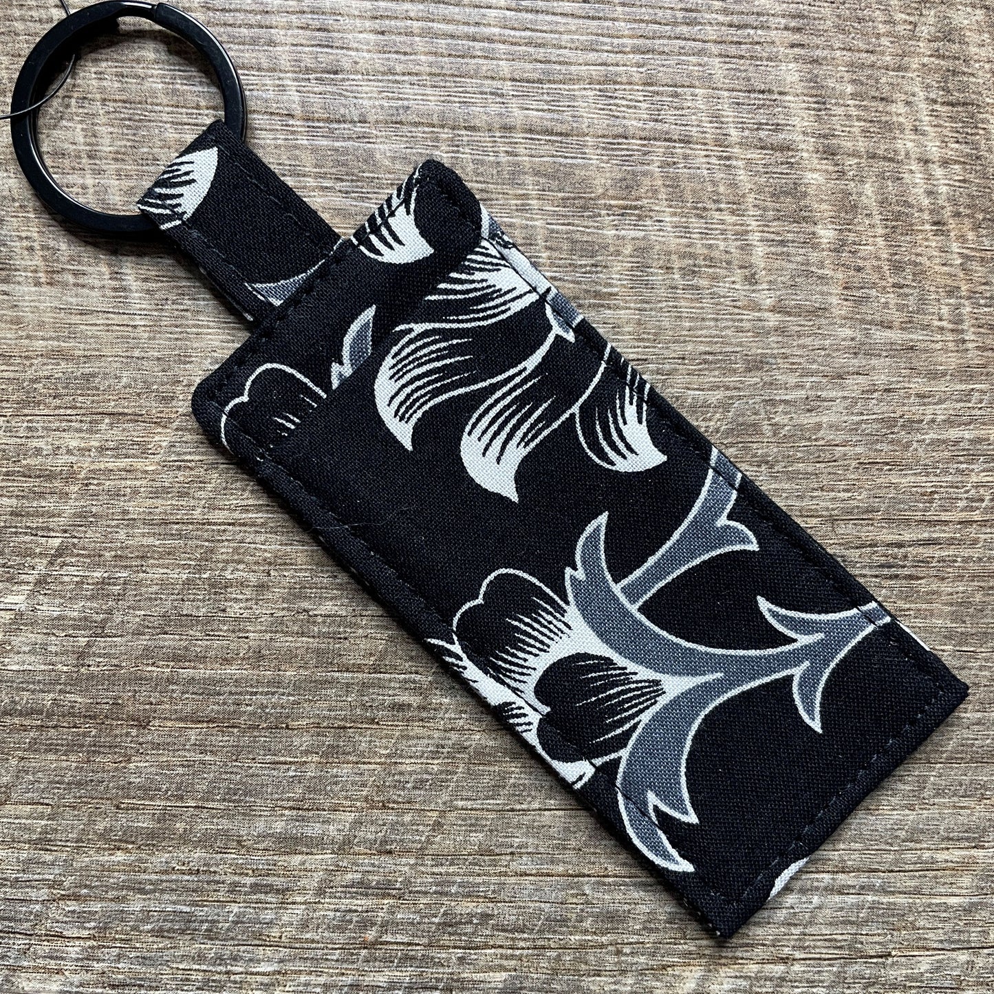 Lip Balm Holder Keyring - Black & White Floral