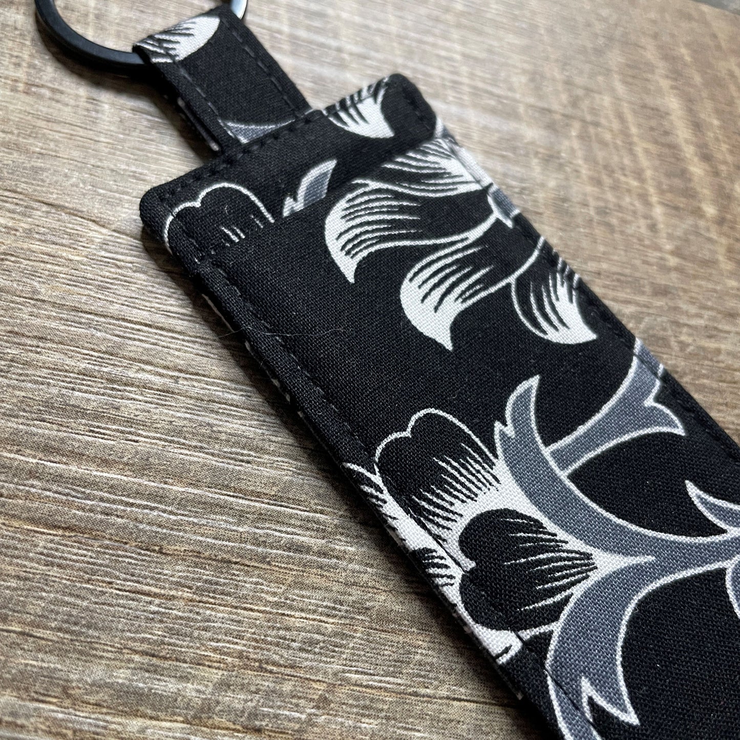 Lip Balm Holder Keyring - Black & White Floral