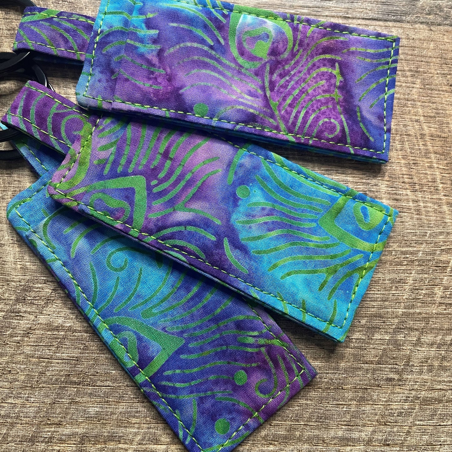 Lip Balm Holder Keyring - Green Peacock Feather