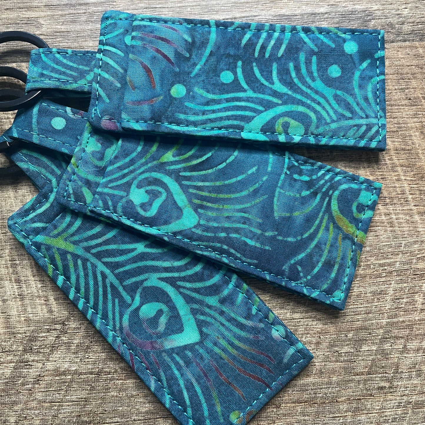 Lip Balm Holder Keyring - Turquoise Peacock Feather