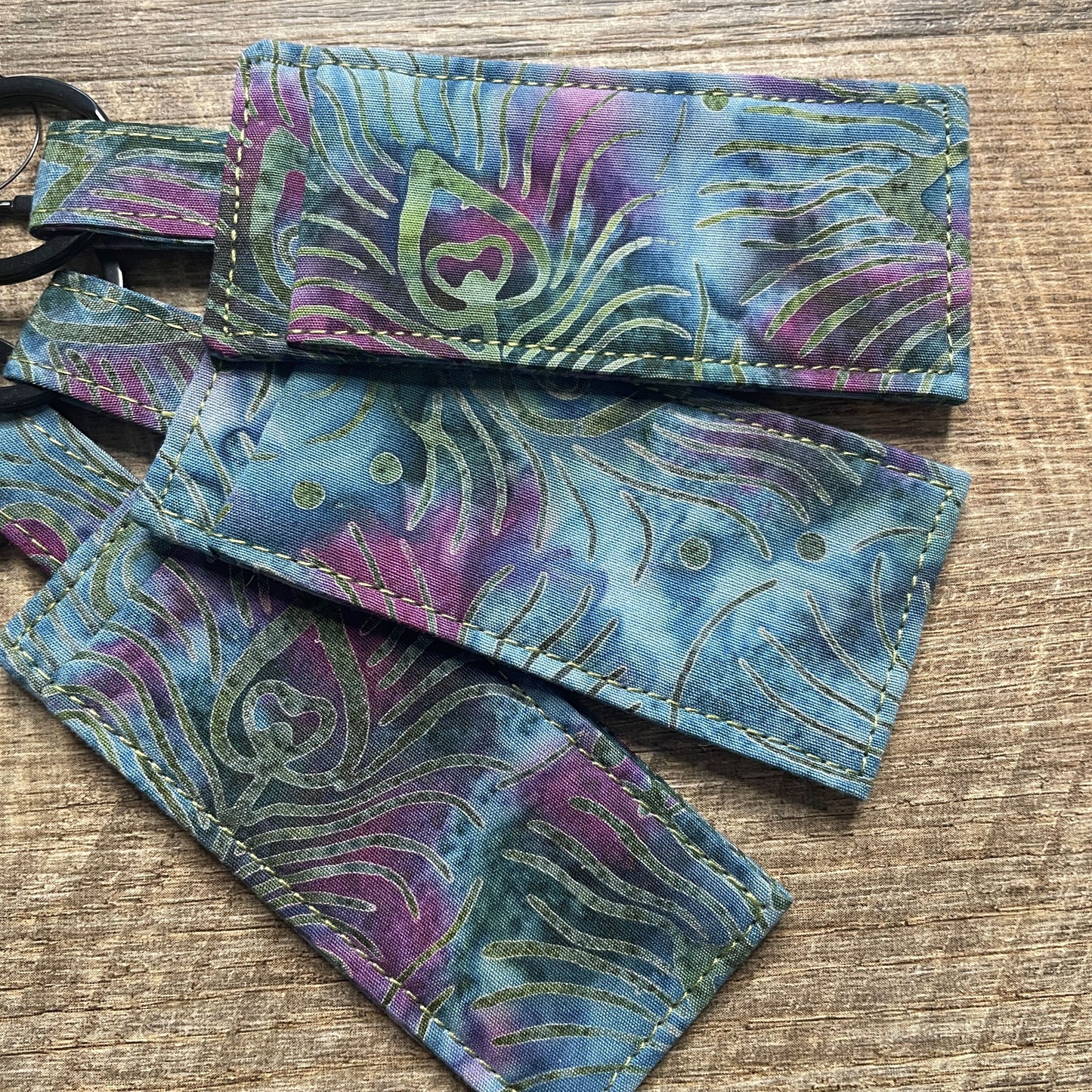 Lip Balm Holder Keyring - Khaki Peacock Feather