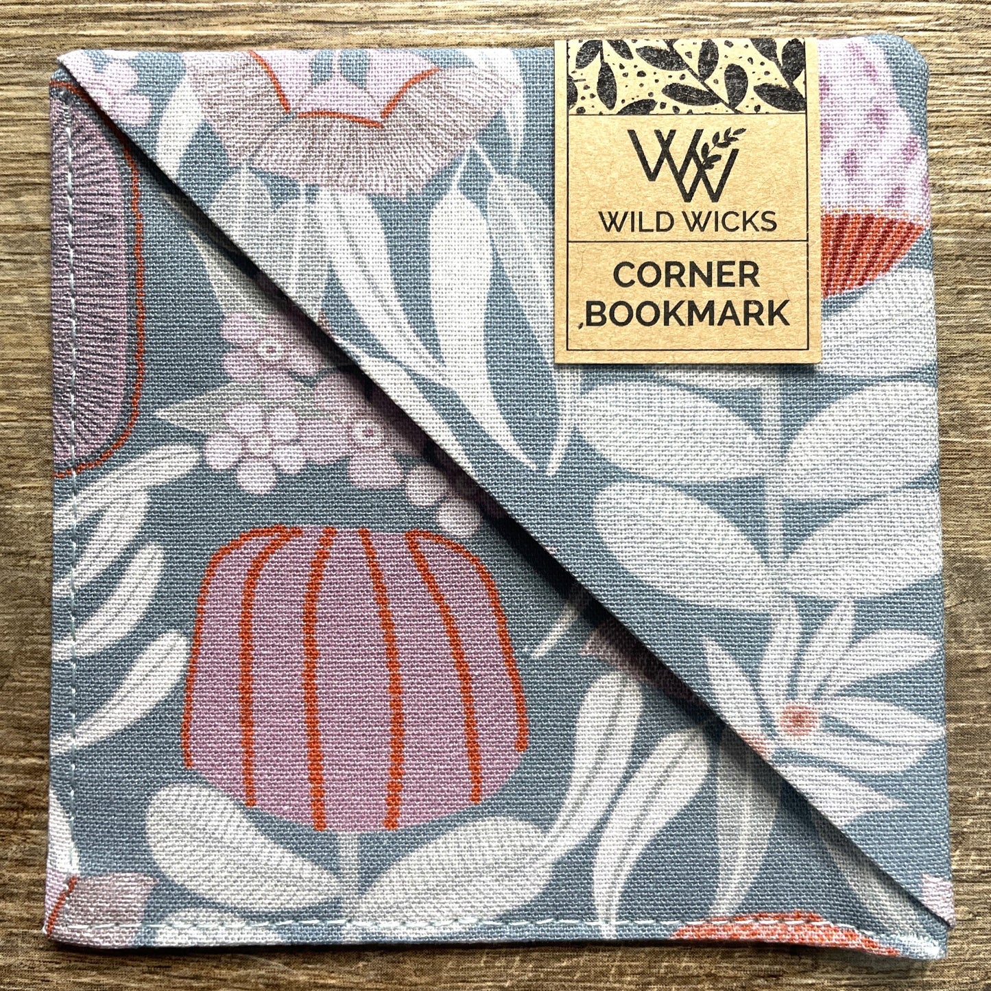 Fabric Corner Bookmark - JP Blue Grey Floral