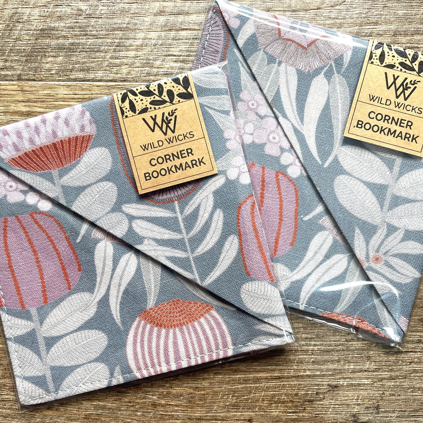 Fabric Corner Bookmark - JP Blue Grey Floral