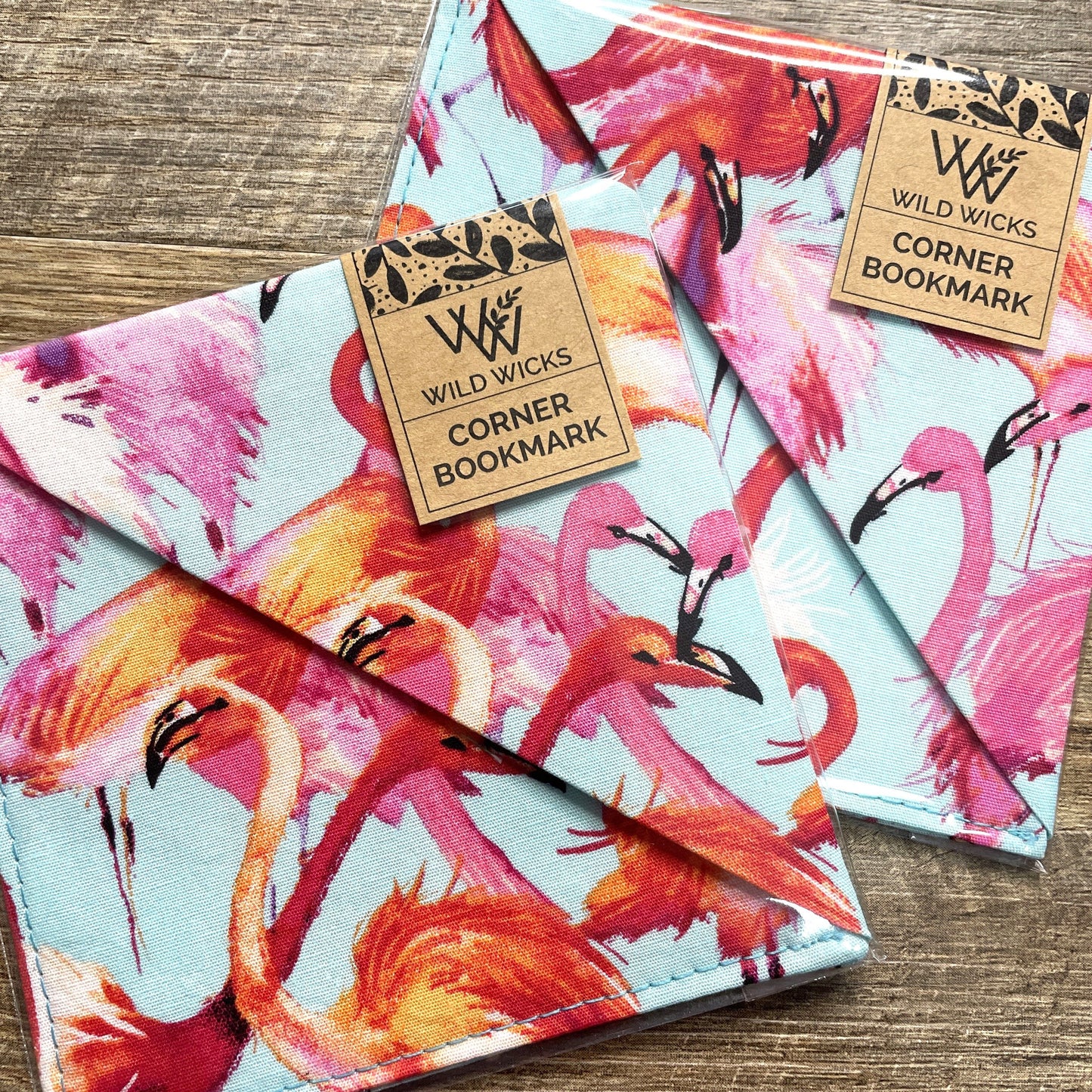 Fabric Corner Bookmark - Turquoise Flamingo