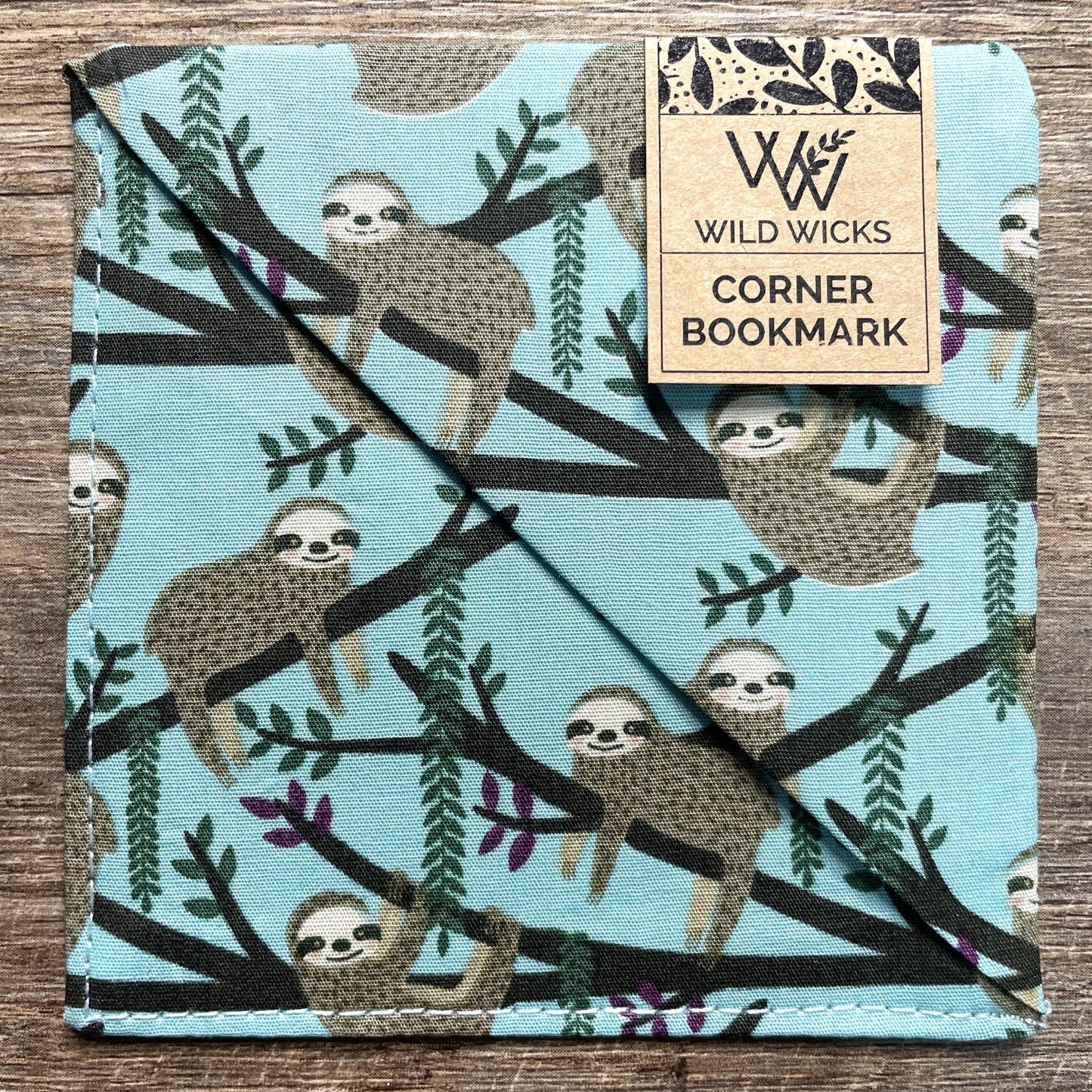 Fabric Corner Bookmark - Turquoise Sloth