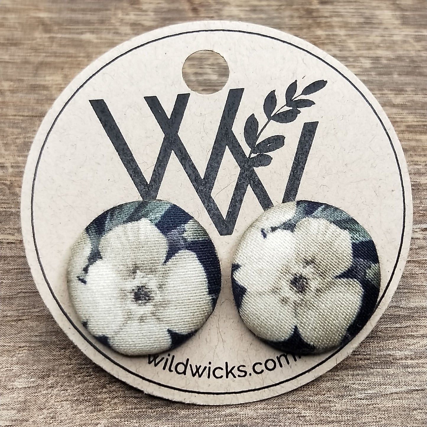 Wildears Fabric Covered Button Earrings Vintage Floral 7 19mm