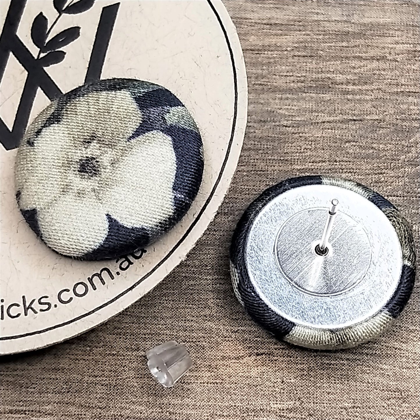 Wildears Fabric Covered Button Earrings Vintage Floral 7 19mm