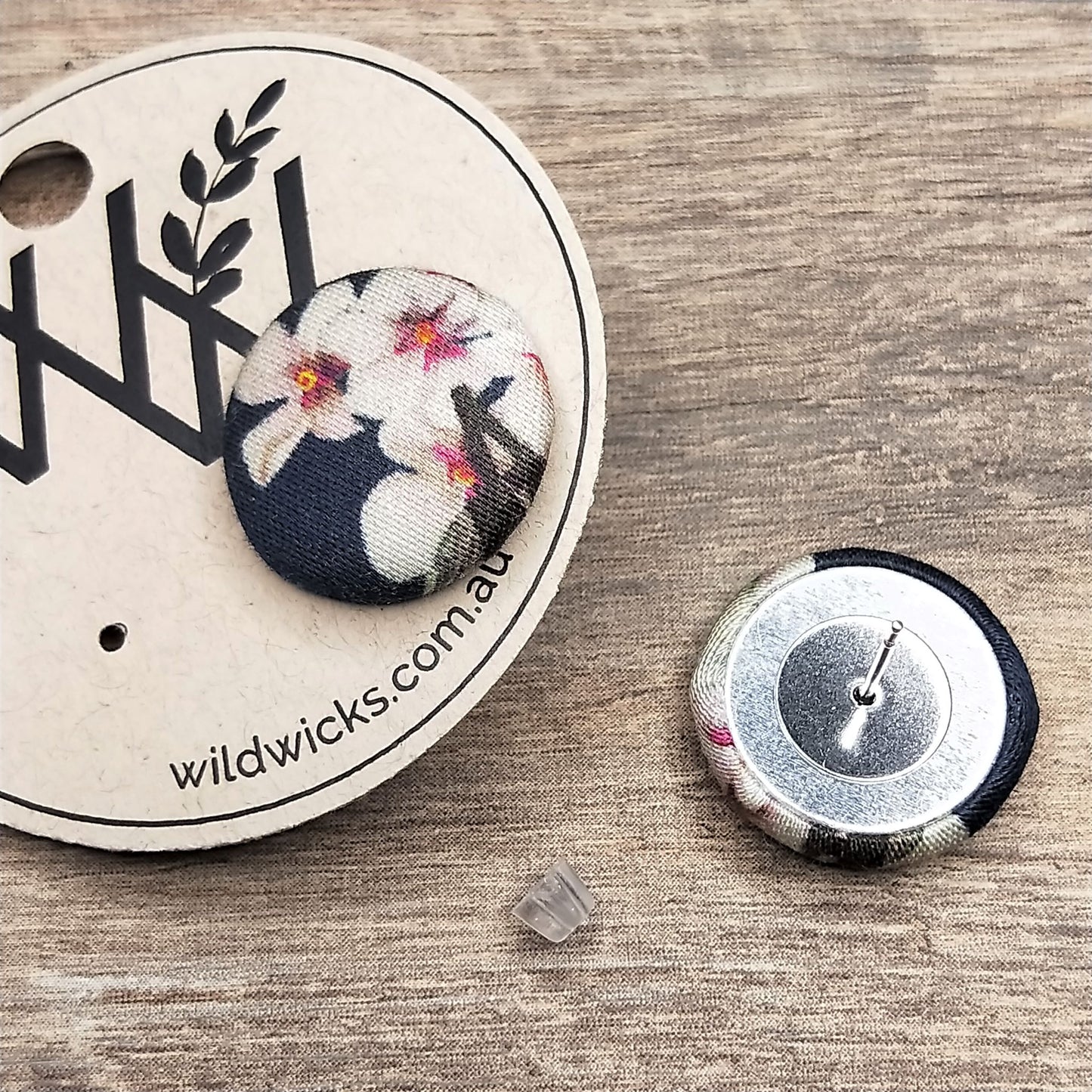 Wildears Fabric Covered Button Earrings Vintage Floral 9 19mm