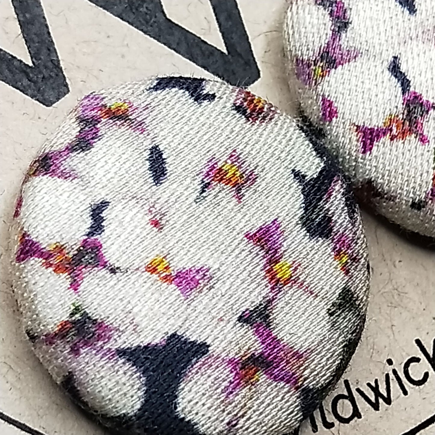 Wildears Fabric Covered Button Earrings Vintage Floral 10 19mm