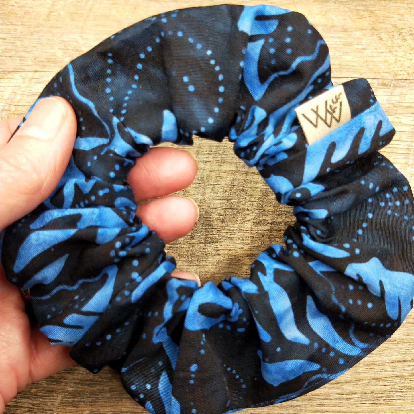 Scrunchies - Black Blue Flower