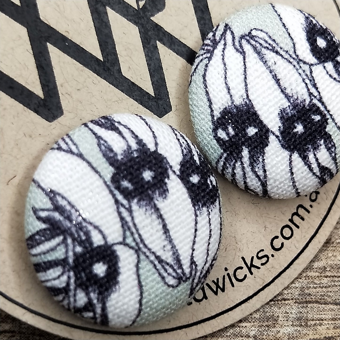 Wildears Fabric Covered Button Earrings Desert Pea 19mm