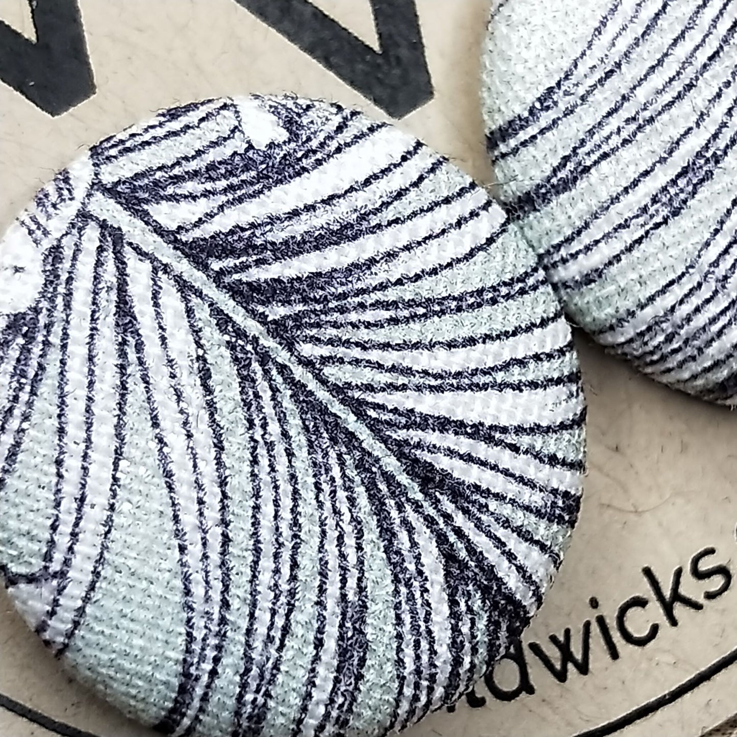 Wildears Fabric Covered Button Earrings Palm Leaf 19mm