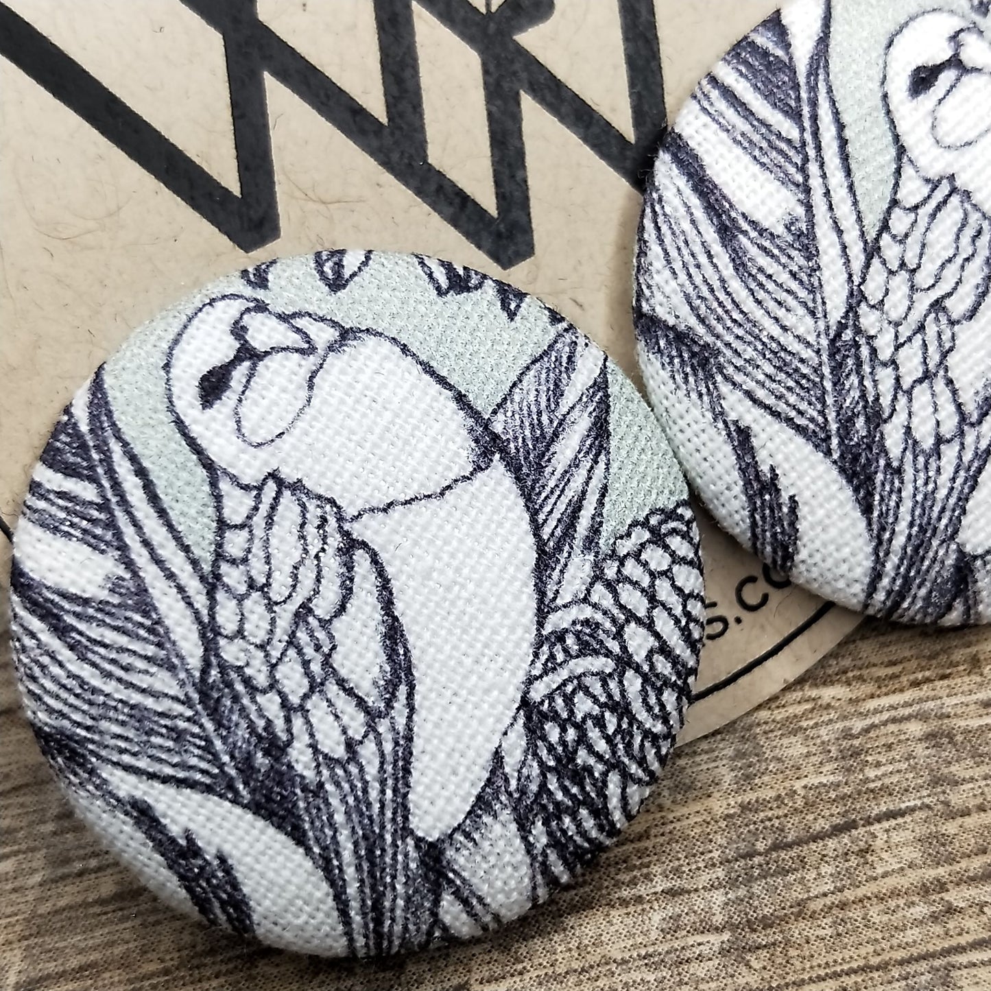 Wildears Fabric Covered Button Earrings Parrot 27mm