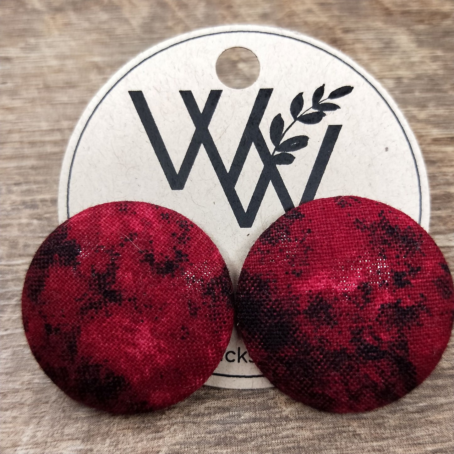 Wildears Fabric Covered Button Earrings Blood Moon 27mm