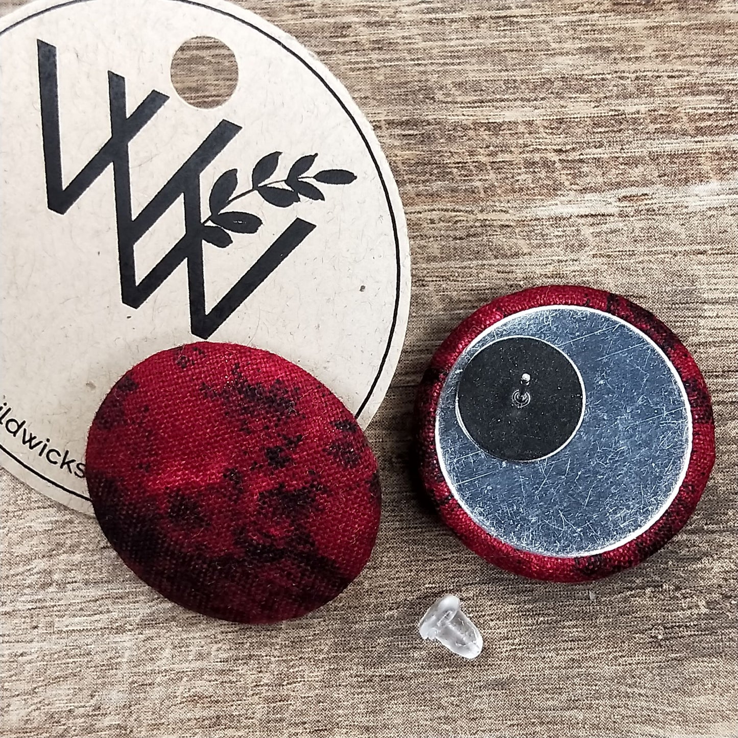 Wildears Fabric Covered Button Earrings Blood Moon 27mm