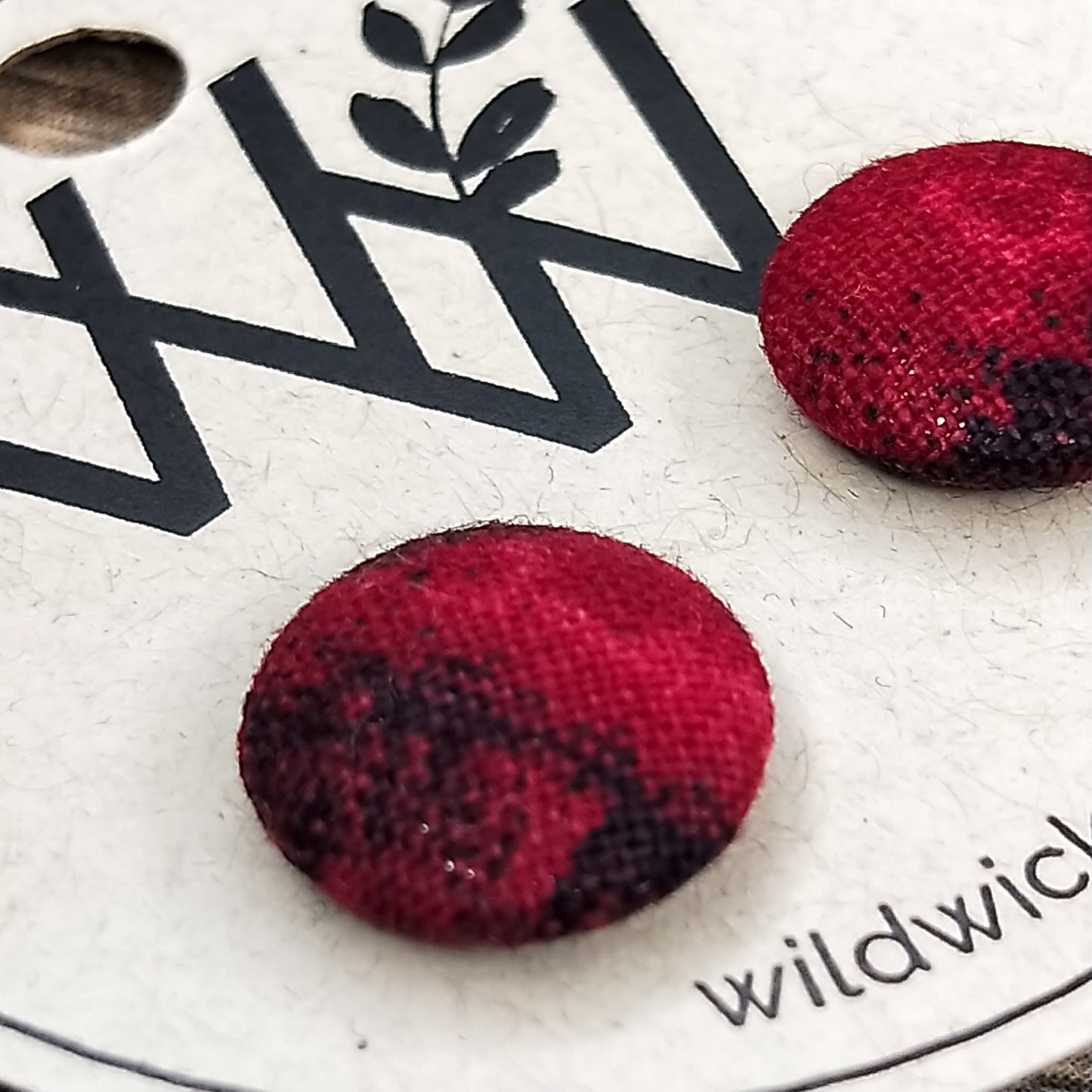 Wildears Fabric Covered Button Earrings Blood Moon 12mm
