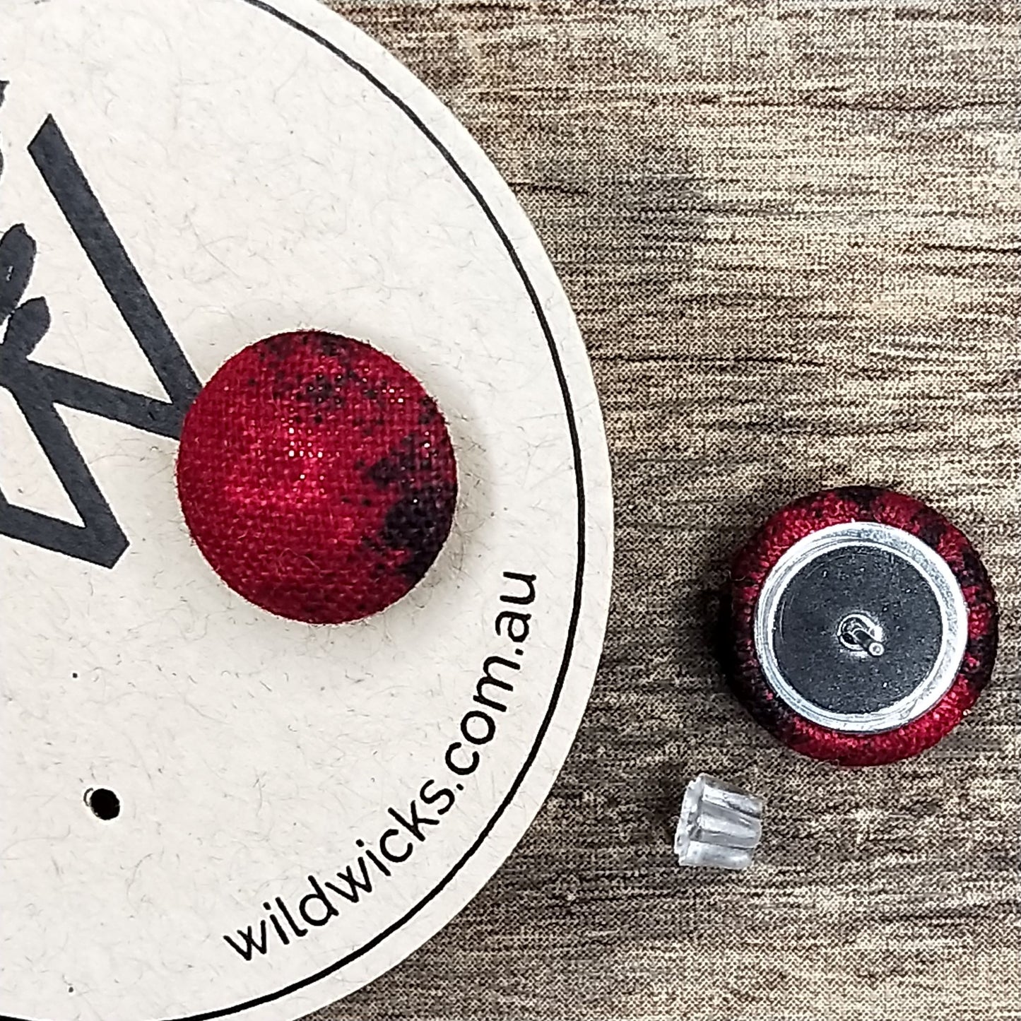 Wildears Fabric Covered Button Earrings Blood Moon 12mm