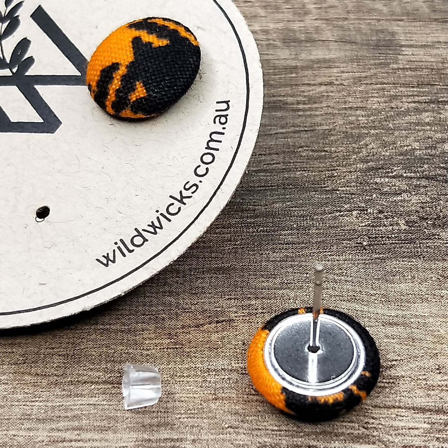 Wildears Fabric Covered Button Earrings Halloween Houndtooth 12mm