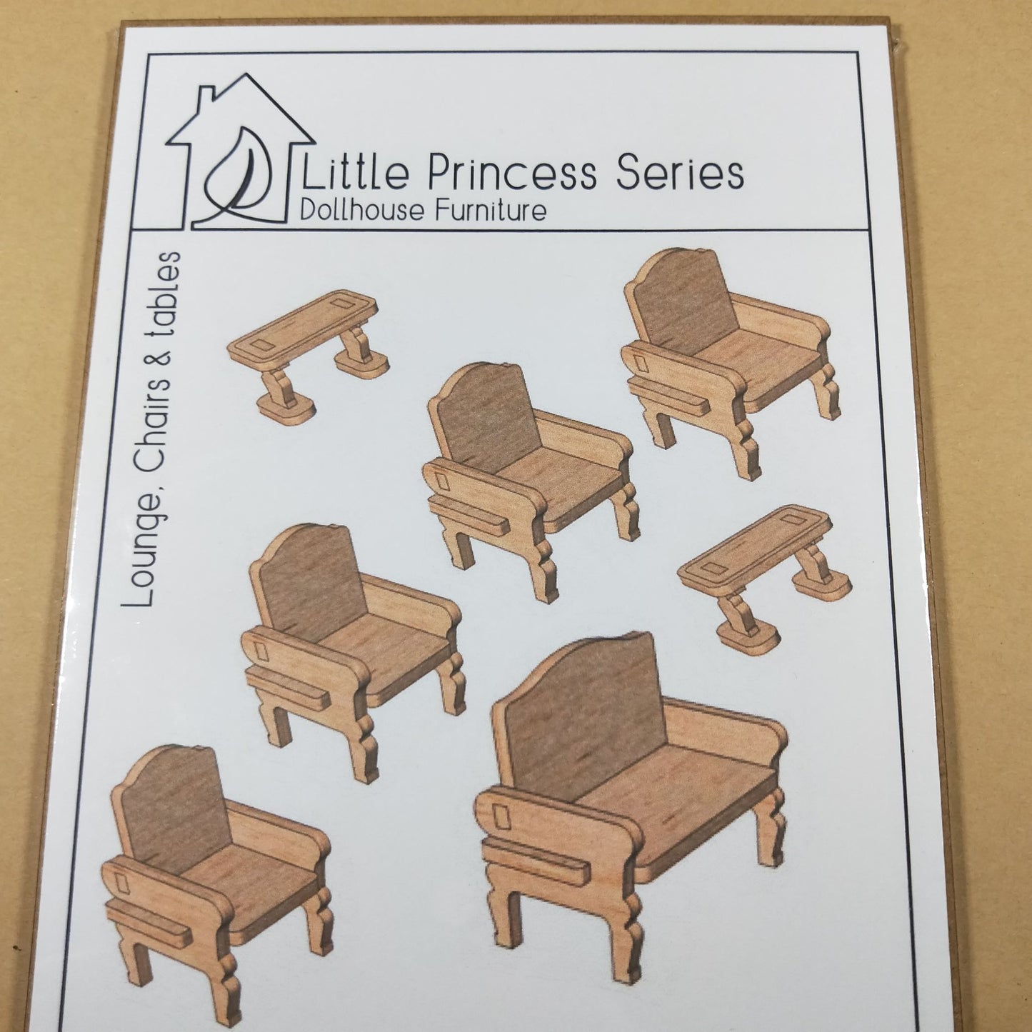 DIY Wooden Dollhouse Furniture Kit - Lounge Chairs and Tables- Little Princess Series