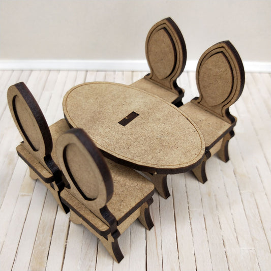 DIY Wooden Dollhouse Furniture Kit - Chairs and Oval Table - Little Princess Series